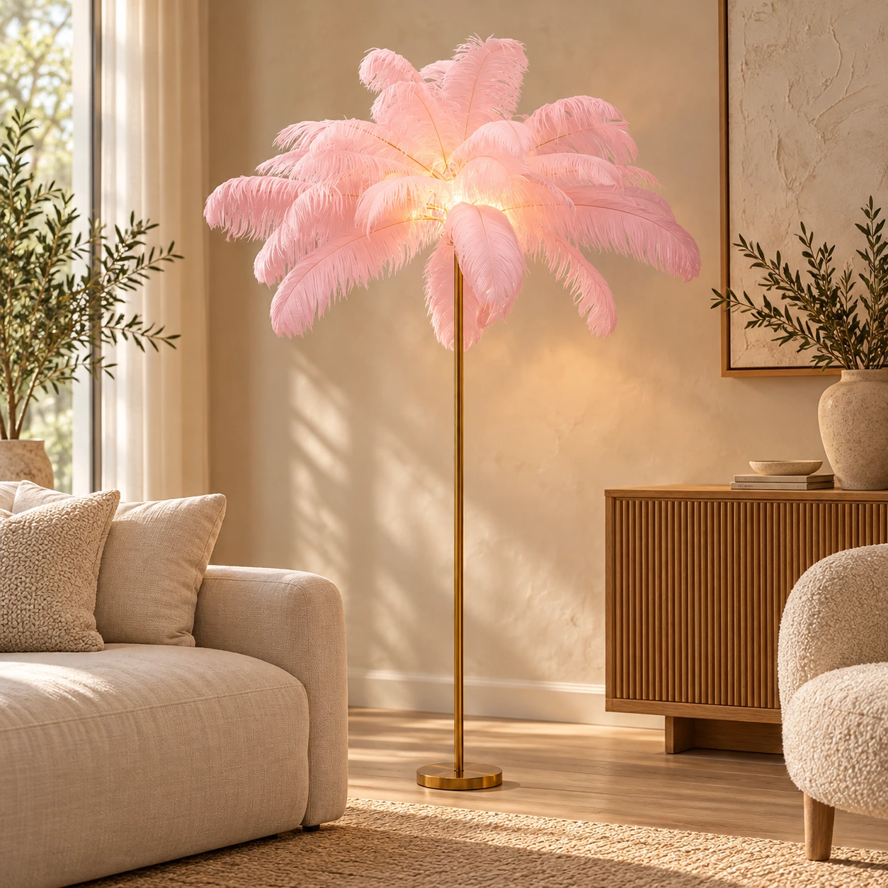 Stehleuchte Federpalme Pink 165 cm – Wohnbeispiel