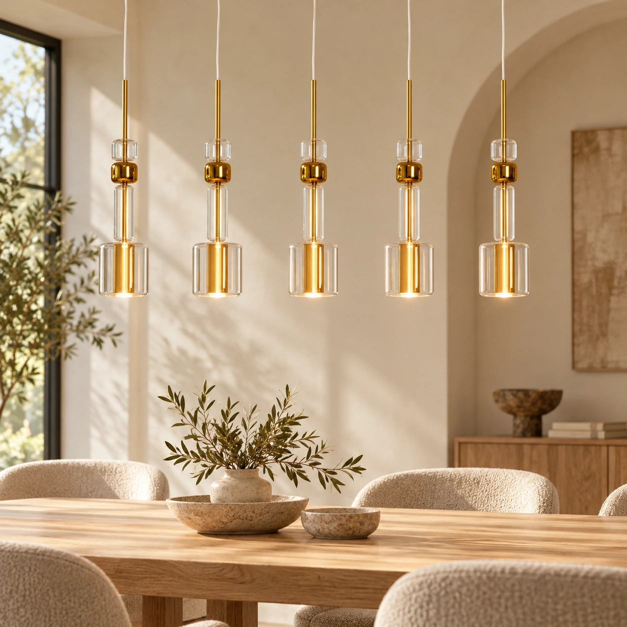 Pendelleuchte Lichtbonbon Gold 103 cm – Wohnbeispiel