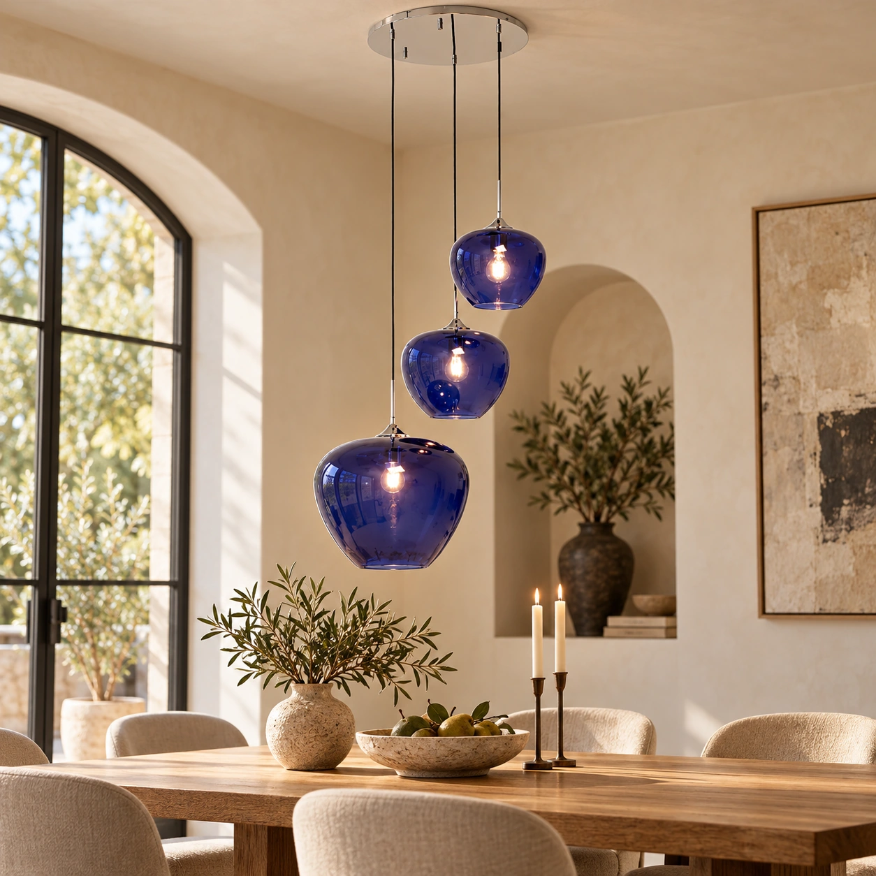 Pendelleuchte Glaskugel Nachtblau Ø45 cm – Wohnbeispiel