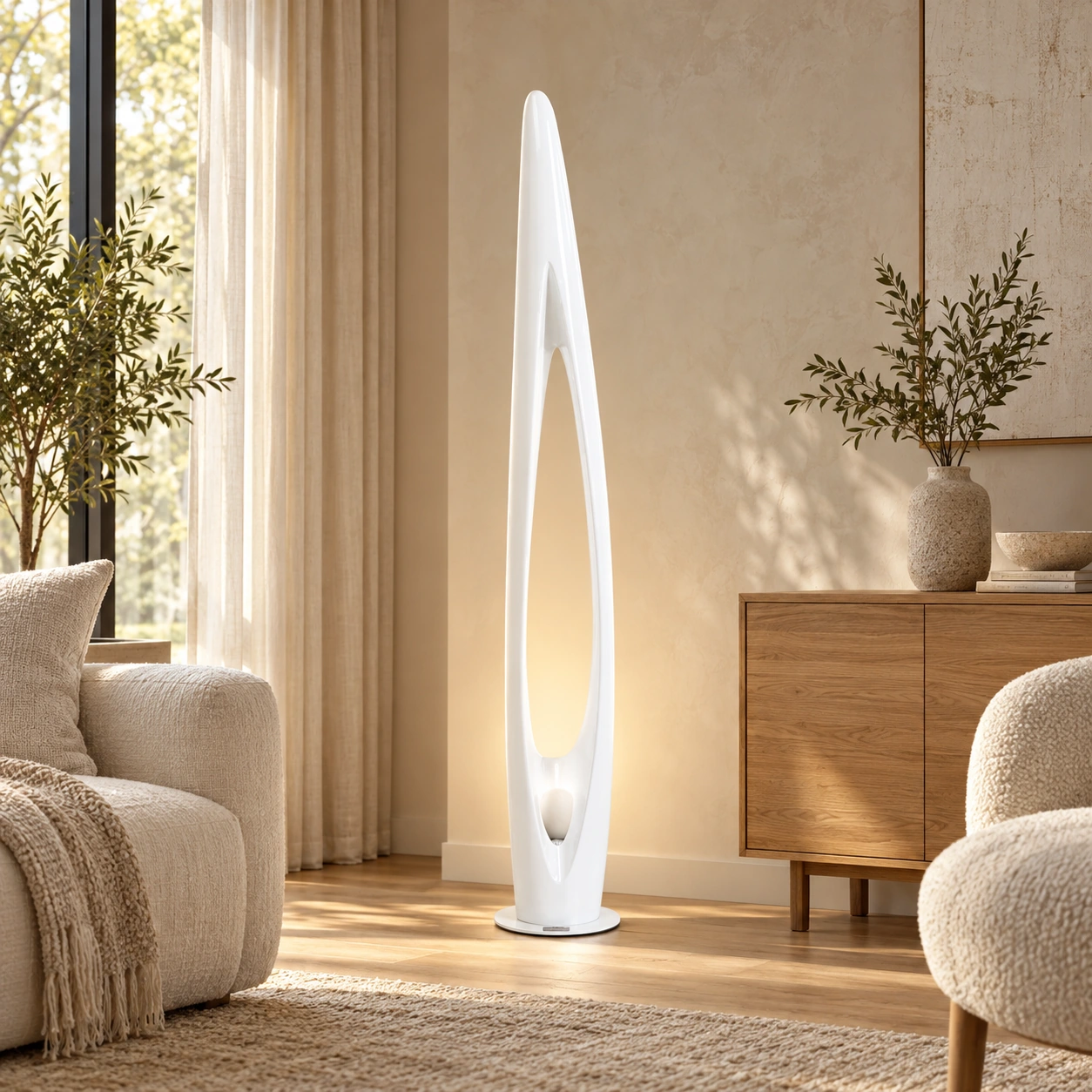 Stehleuchte Flammenform Weiß 132 cm – Wohnbeispiel