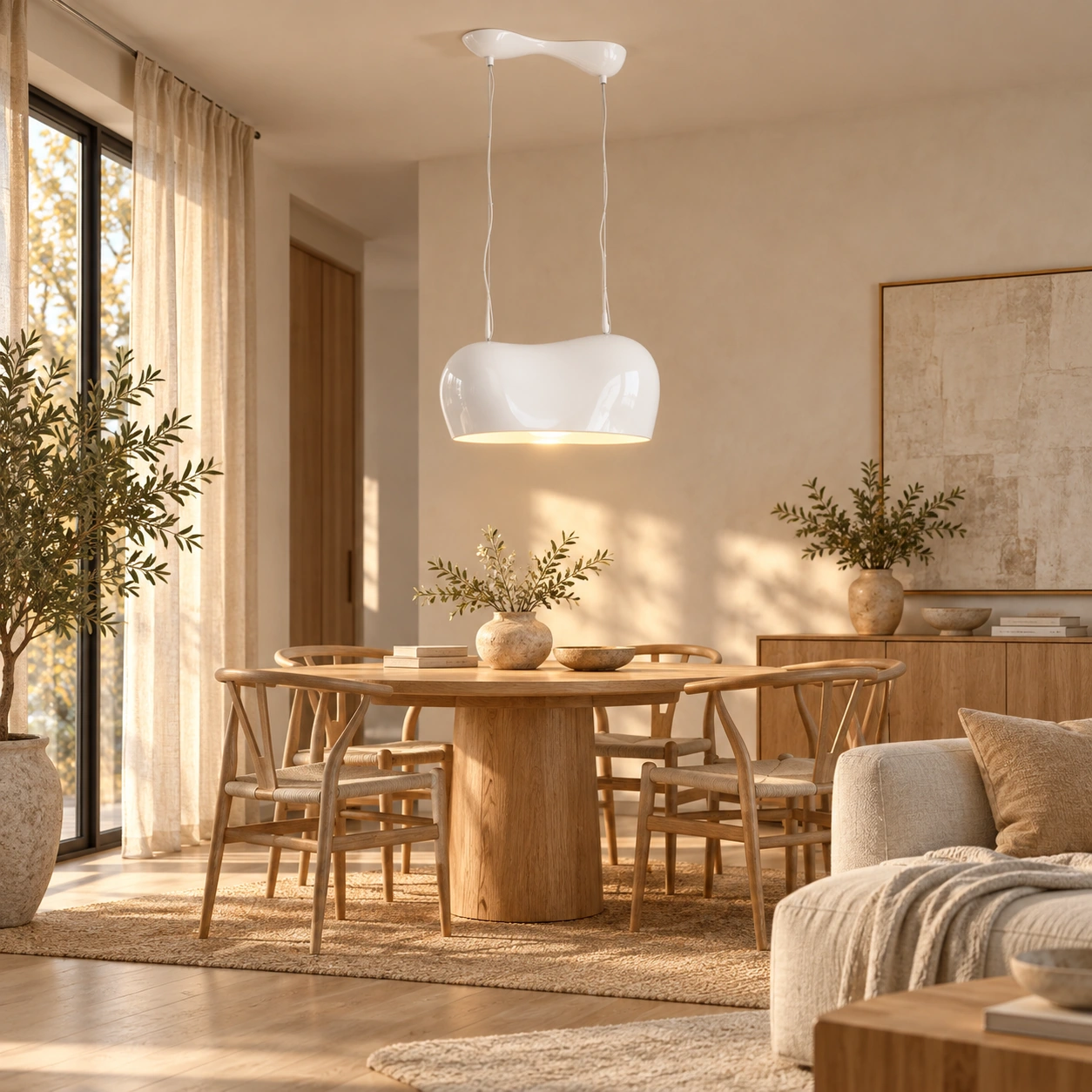 Pendelleuchte Wolkendoppel Weiß 50 cm – Wohnbeispiel