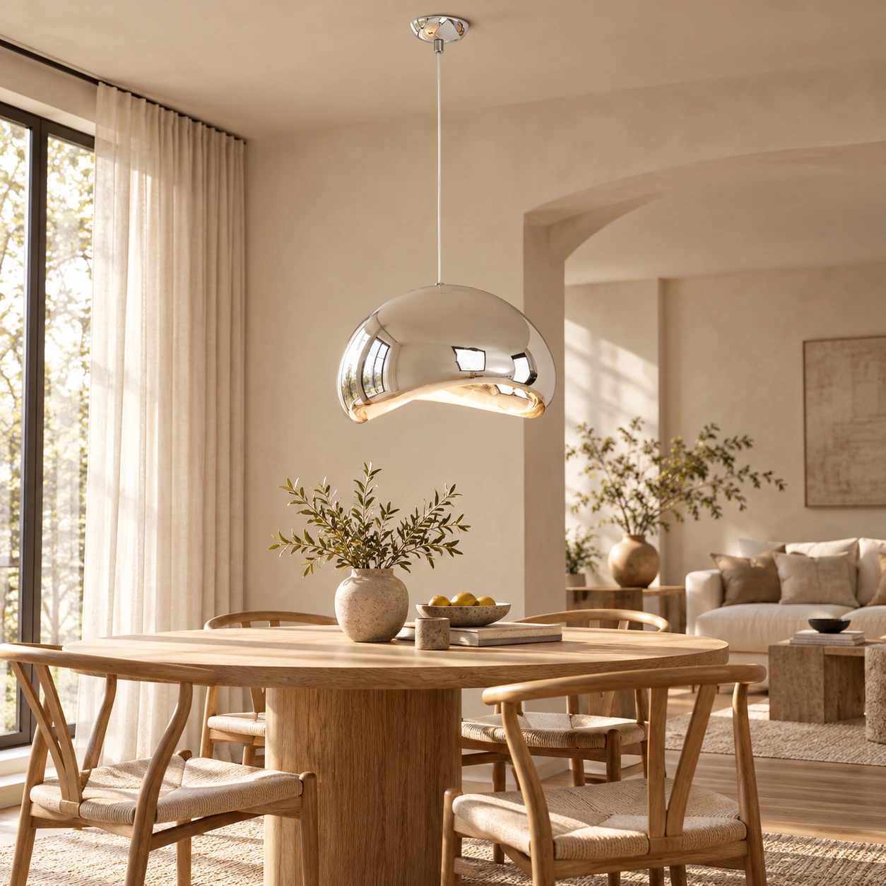 Pendelleuchte Wolkenband Silber 45 cm – Wohnbeispiel