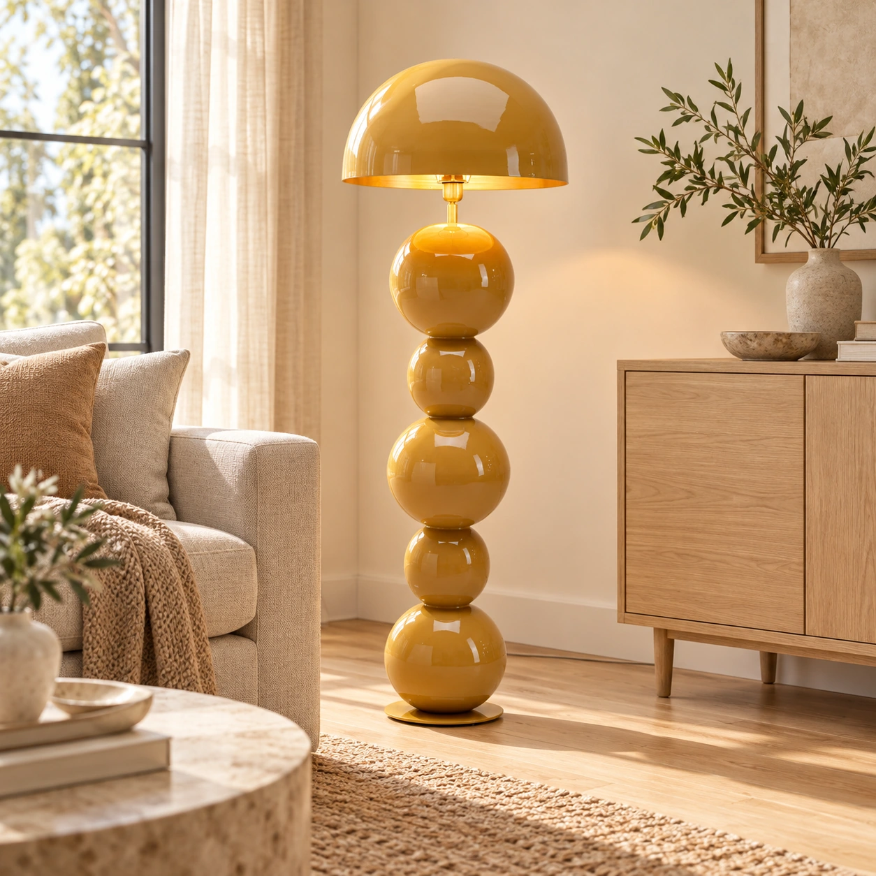 Stehleuchte Lichtbonbon Senf 135 cm – Wohnbeispiel