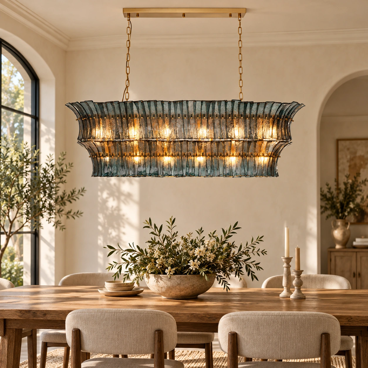 Pendelleuchte Glasreigen Blau 130 cm – Wohnbeispiel