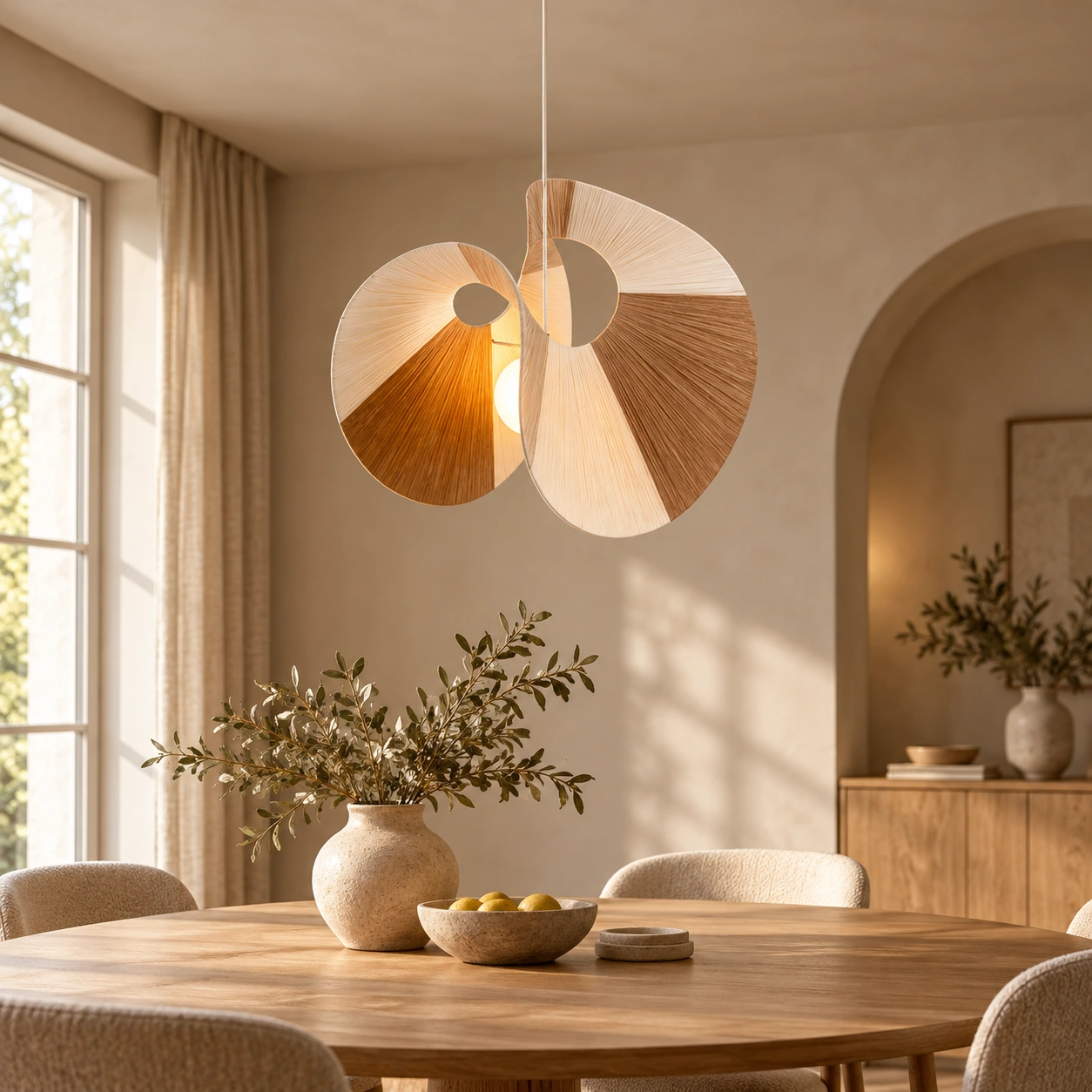 Pendelleuchte Lichtfächer Beige 150 cm – Wohnbeispiel