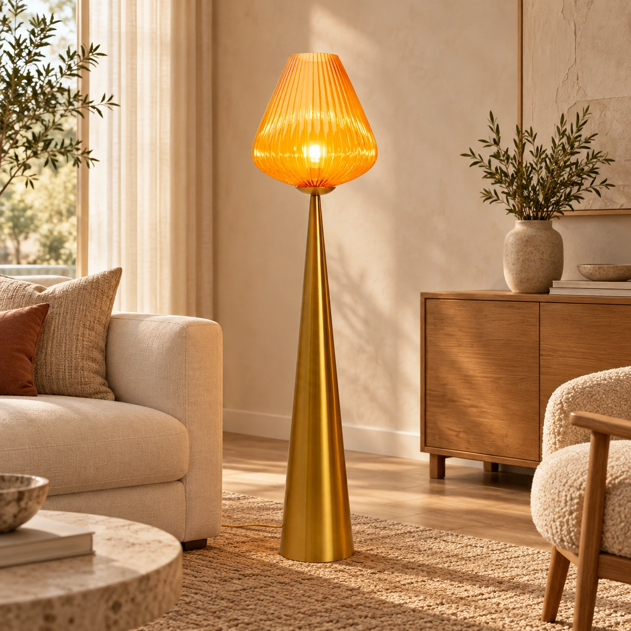 Stehleuchte Doppelschirm Orange 150 cm – Wohnbeispiel