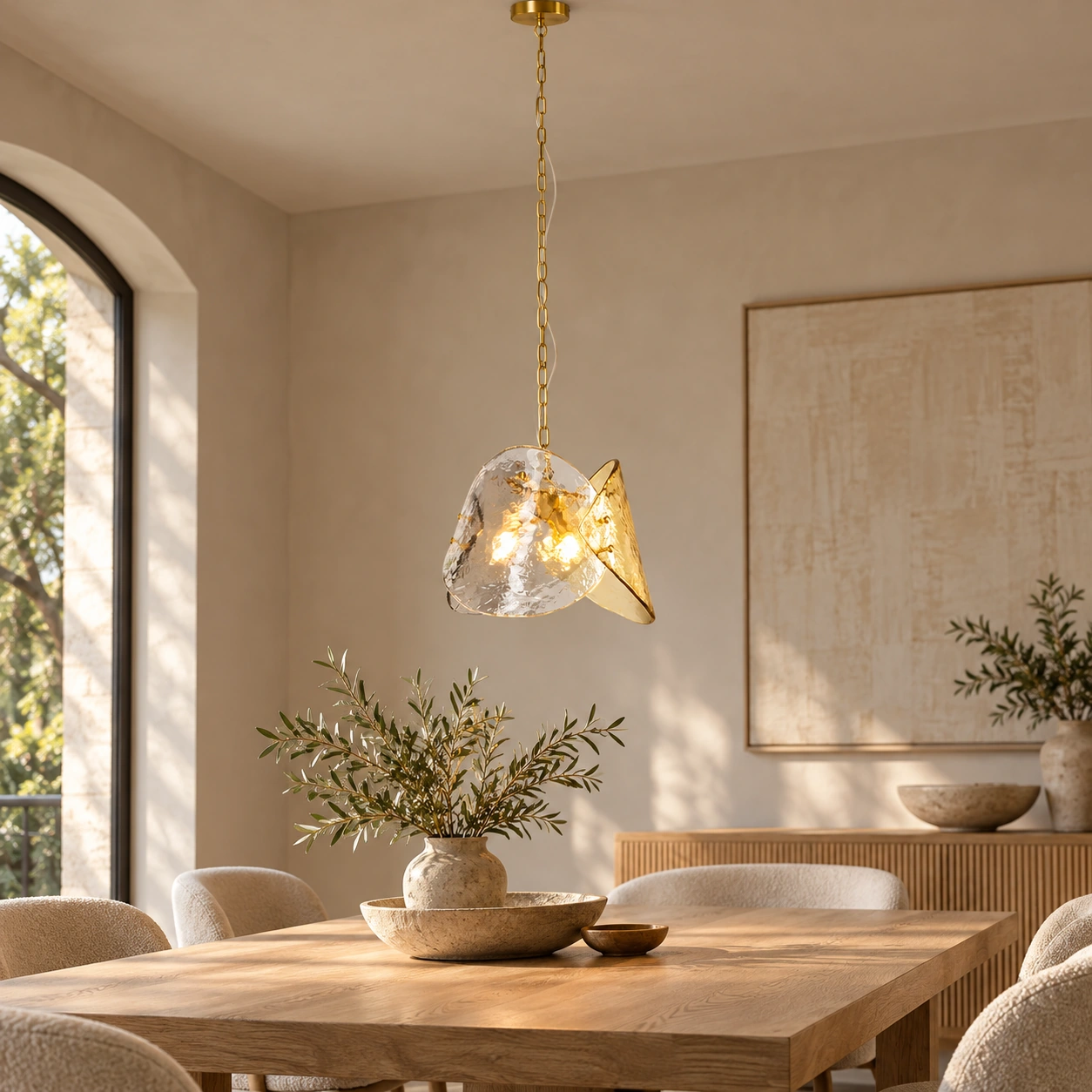Pendelleuchte Gletscherglas Ø30 cm – Wohnbeispiel