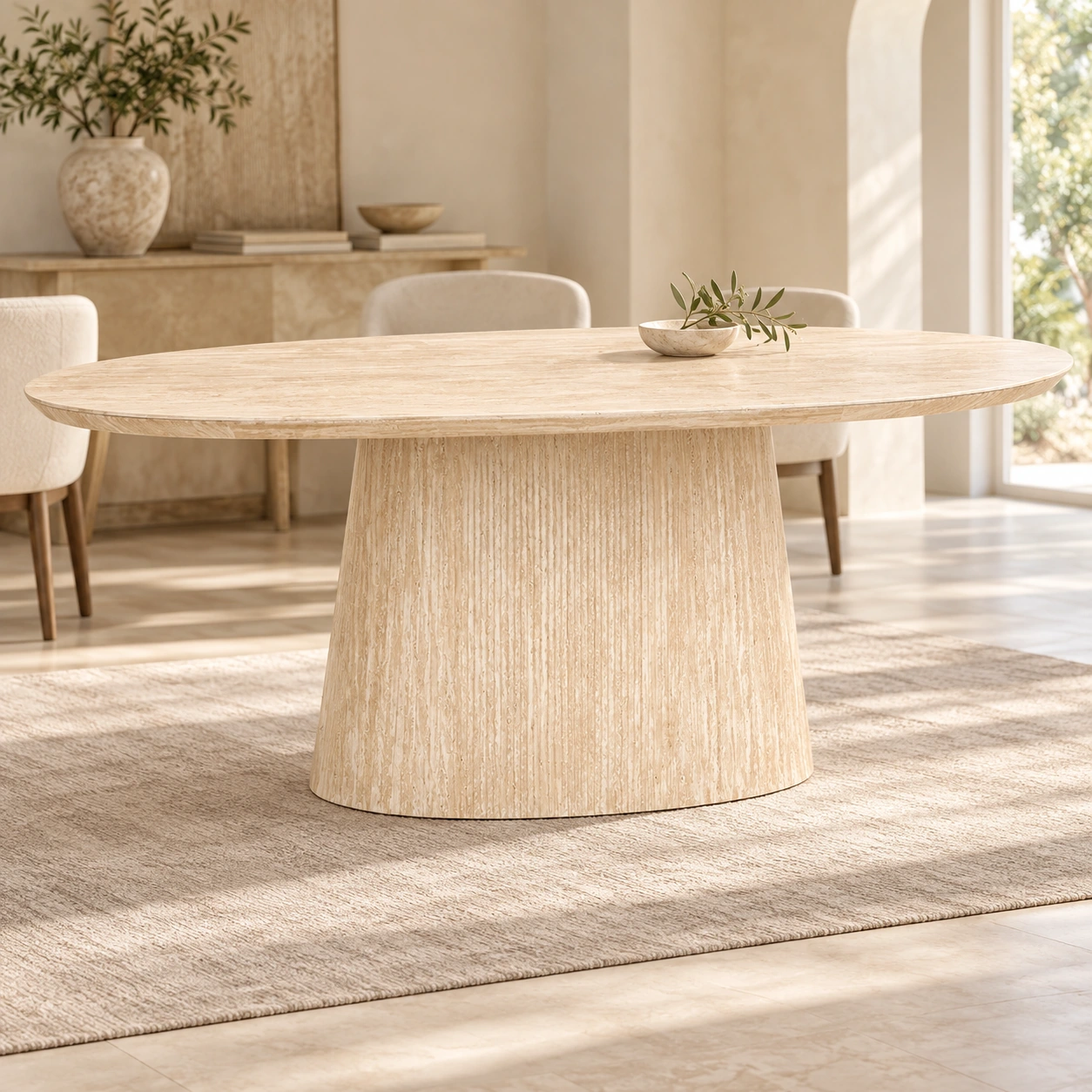 Esstisch Steinbogen Travertinoptik 180 × 90 cm – Wohnbeispiel