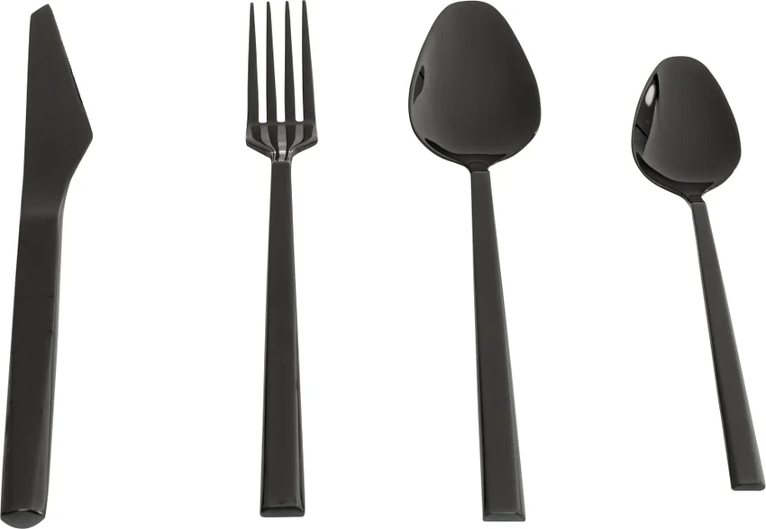 Besteck Glanzlinie Schwarz – 64-teilig (4 Sets)