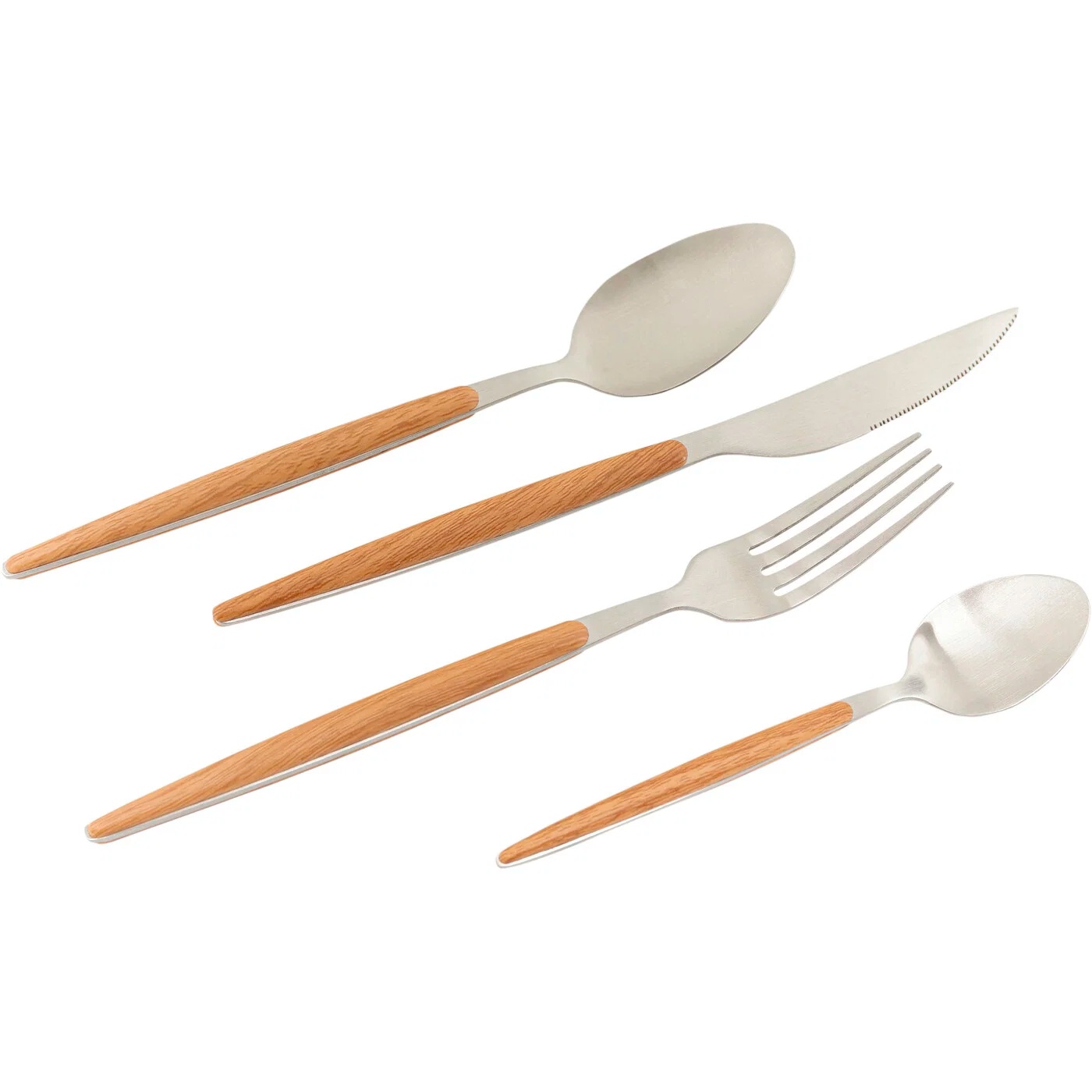 Besteck Naturgriff Silber Matt – 64-teilig (4 Sets)