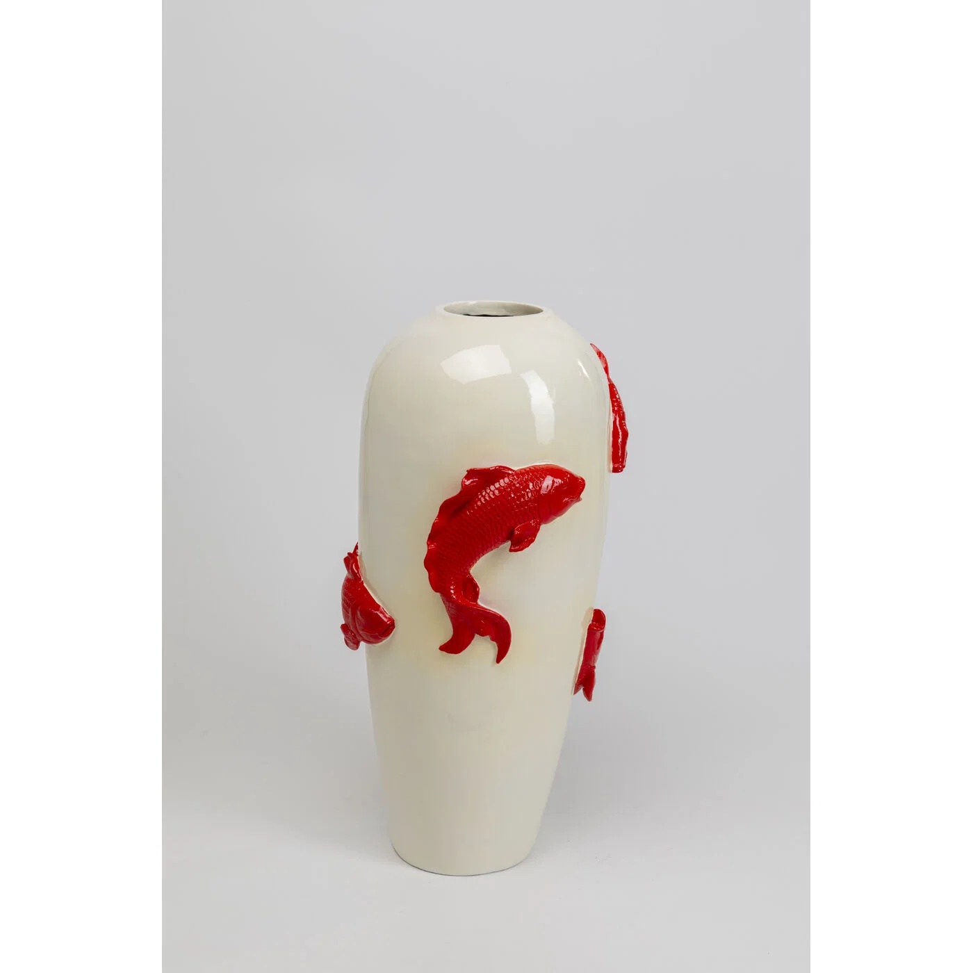 Bodenvase Koi-Relief Creme-Rot 73 cm