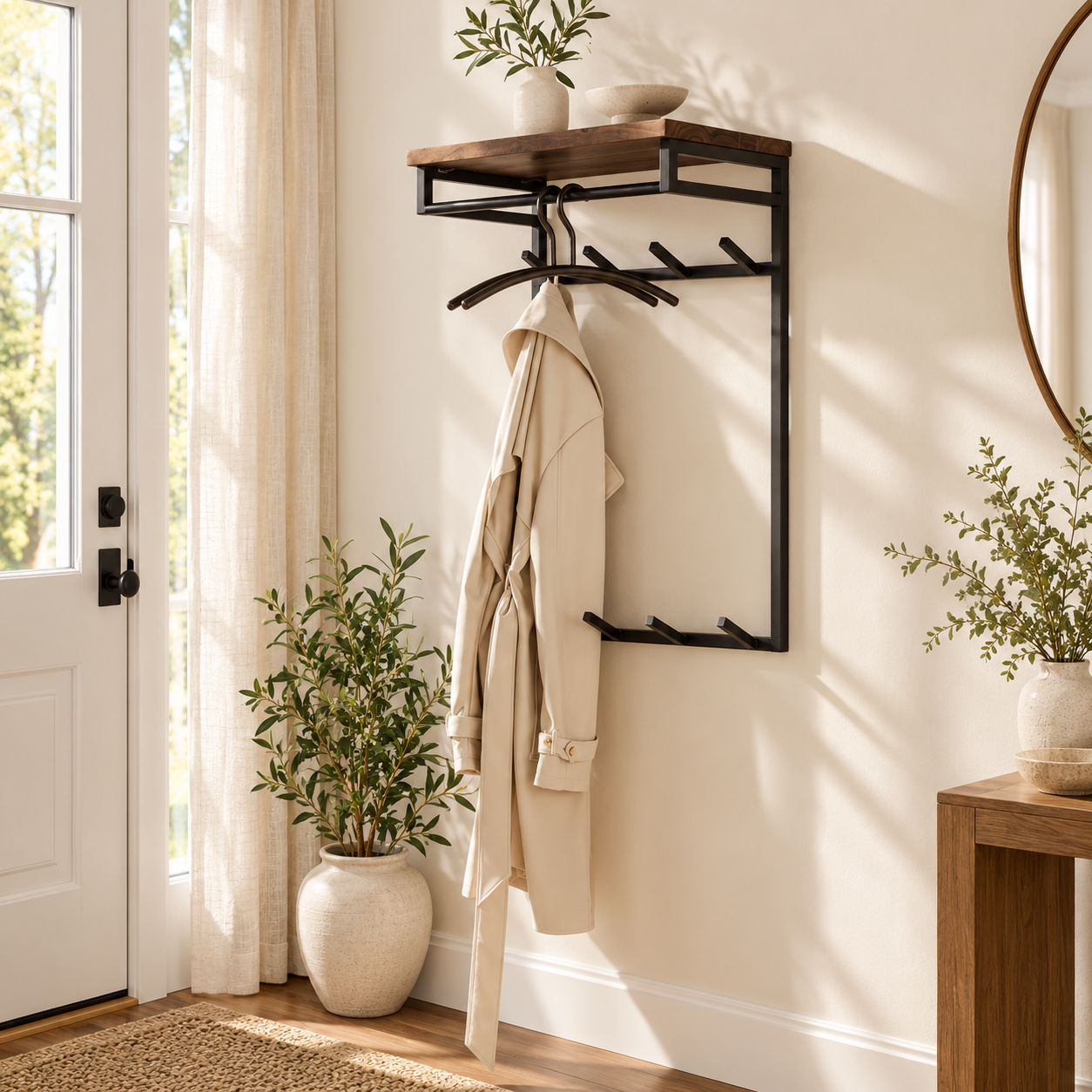 Garderobe Modul hoch Kleiderstange und Hutablage 2x4 haken
