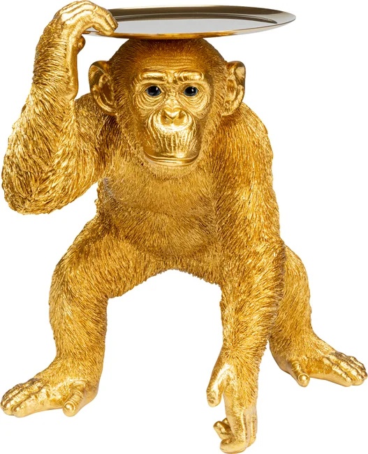 Dekofigur Affe mit Tablett in Gold 52 cm