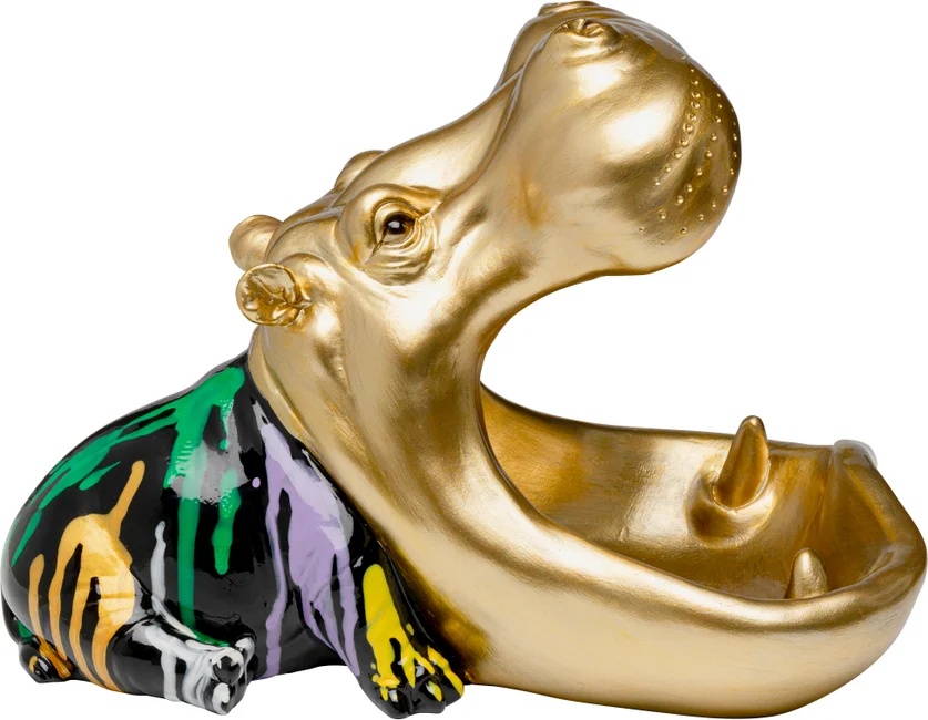 Dekofigur Nilpferd in Gold und Bunt 31 cm