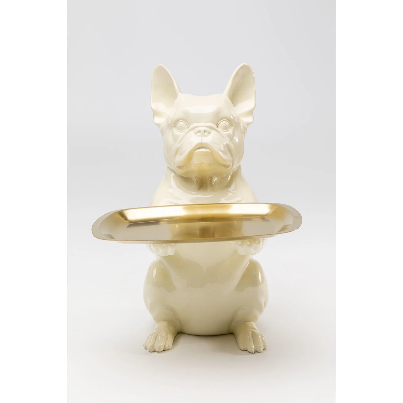 Dekofigur Hund mit Tablett Creme 28 cm