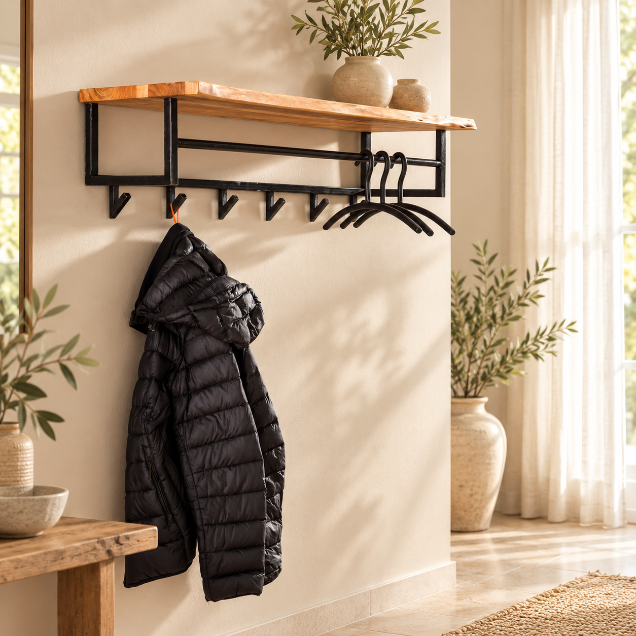 Garderobe Kontur Kleiderstange und Hutablage 6 Haken