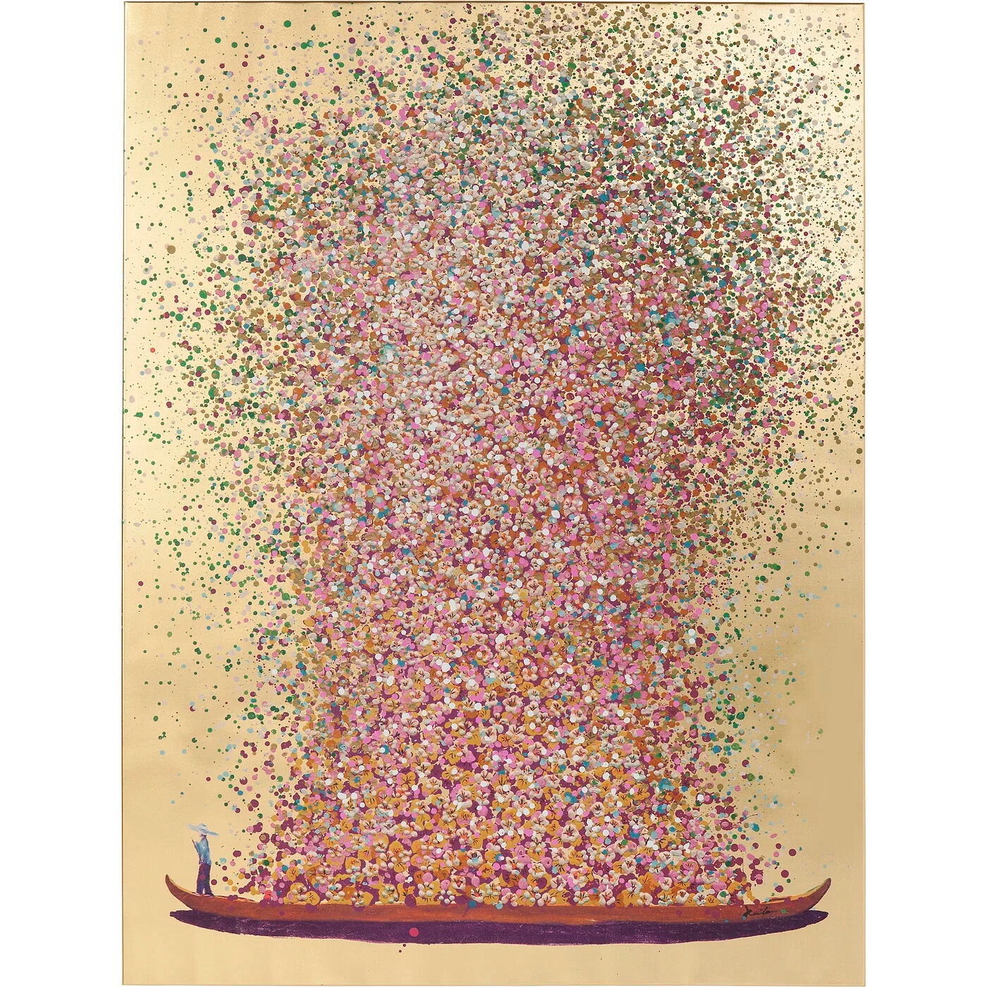 Glasbild Blütenregen Gold 80 × 100 cm
