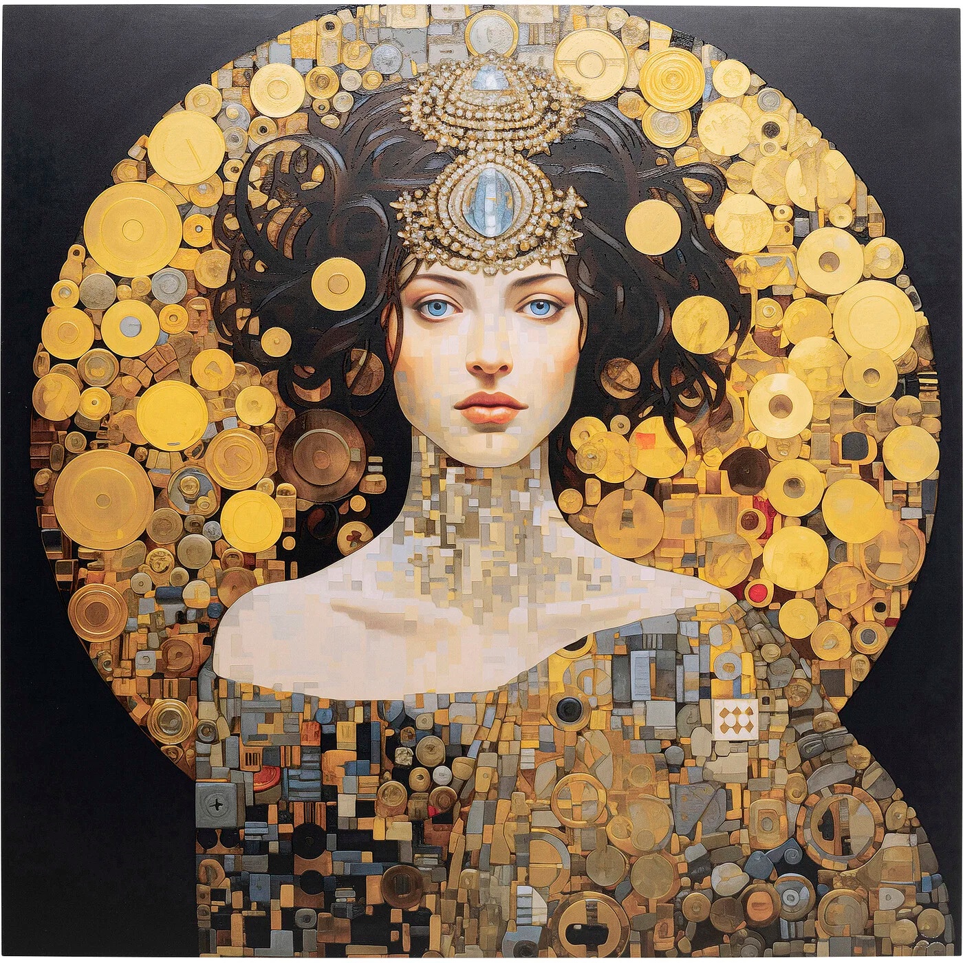 Glasbild Porträt Goldornament 120 × 120 cm