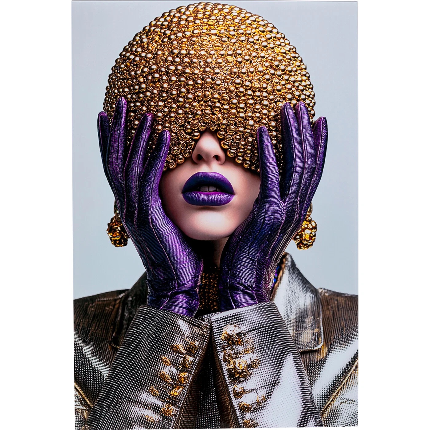 Glasbild Porträt Violett-Gold 80 × 120 cm