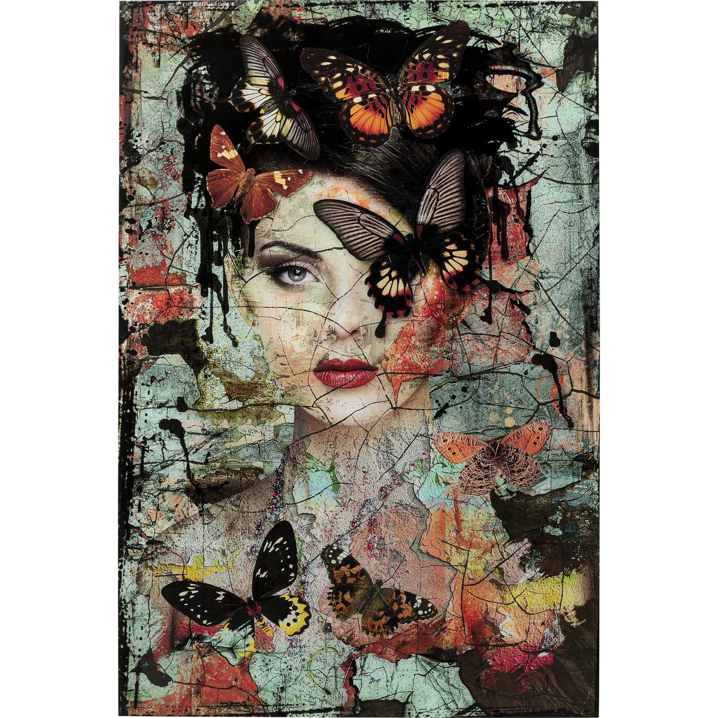 Glasbild Schmetterlingsfrau 100 × 150 cm