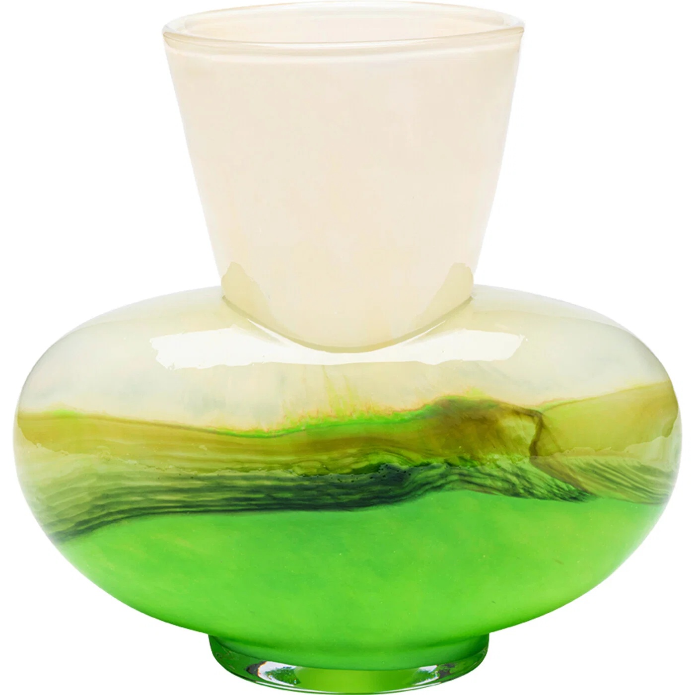 Glasvase Rundform Grün-Creme 29 cm