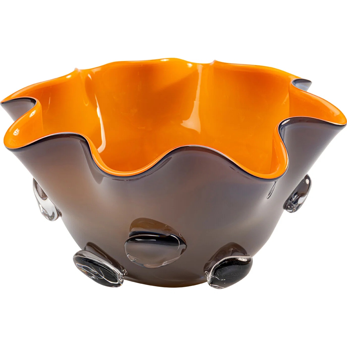 Glasvase Wellenrand Braun-Orange 16 cm
