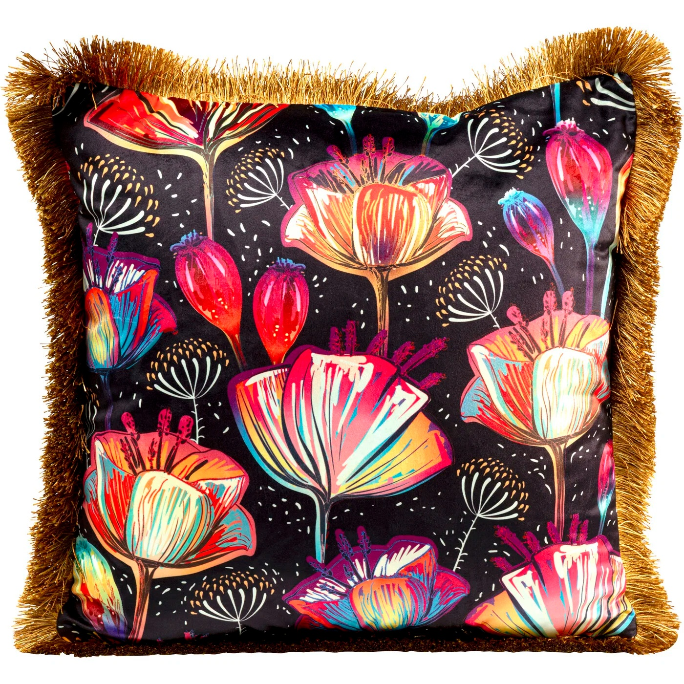 Kissen Blütenmotiv mit Fransen 45 × 45 cm