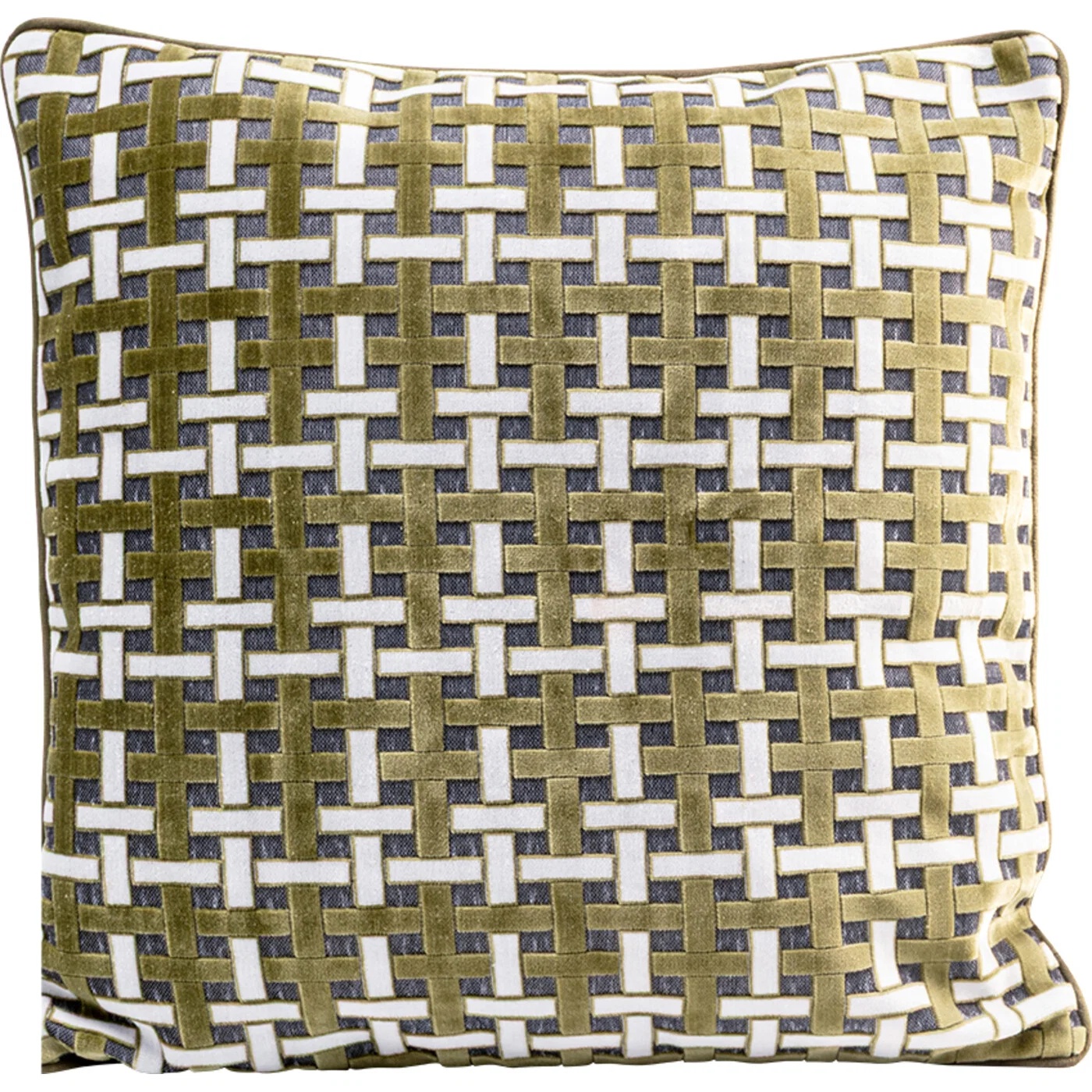 Kissen Flechtgrafik Grün-Gold 45 × 45 cm