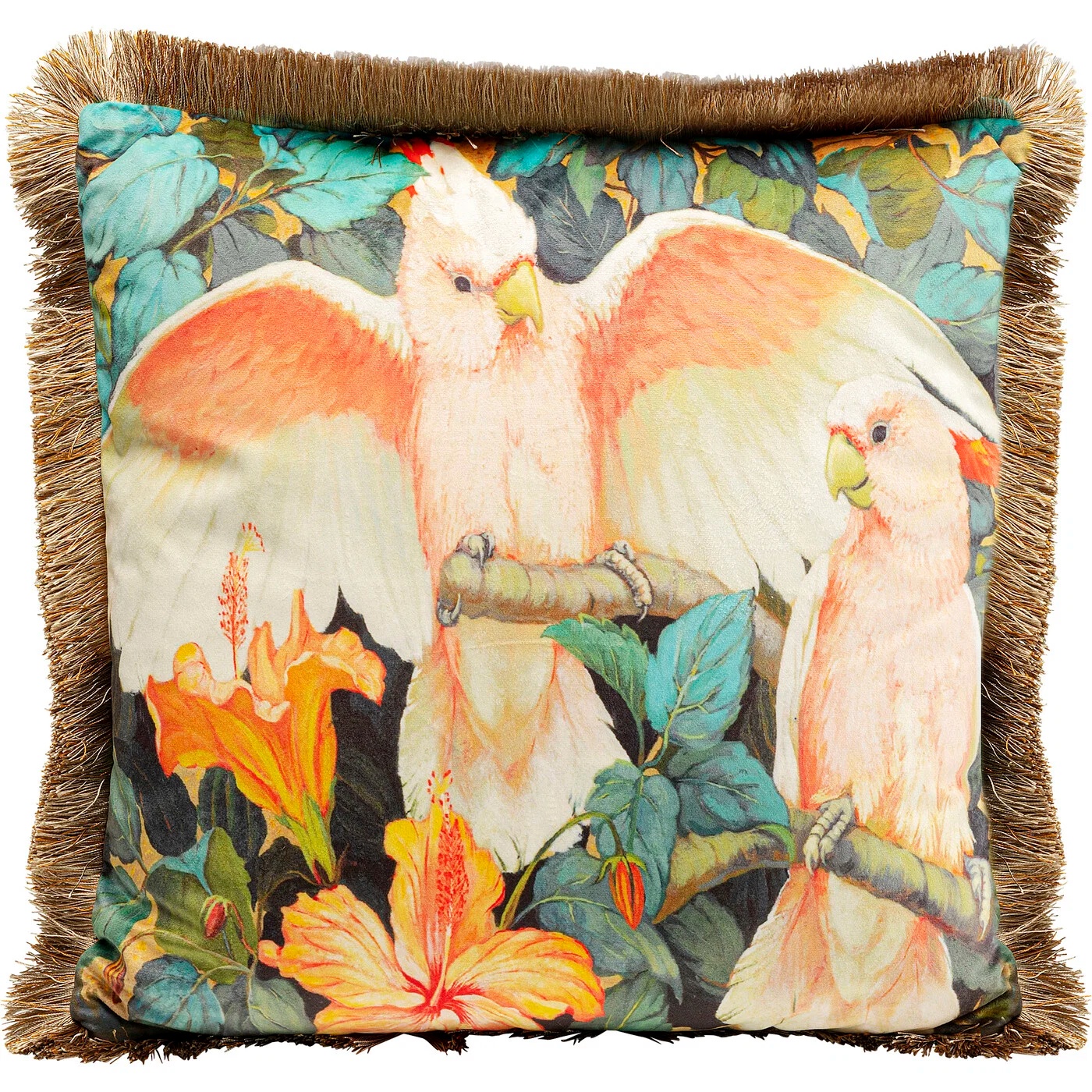Kissen Papageienmotiv mit Fransen 45 × 45 cm