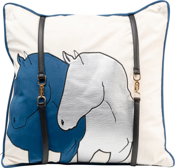 Kissen Pferdetreffen Blau 45 × 45 cm