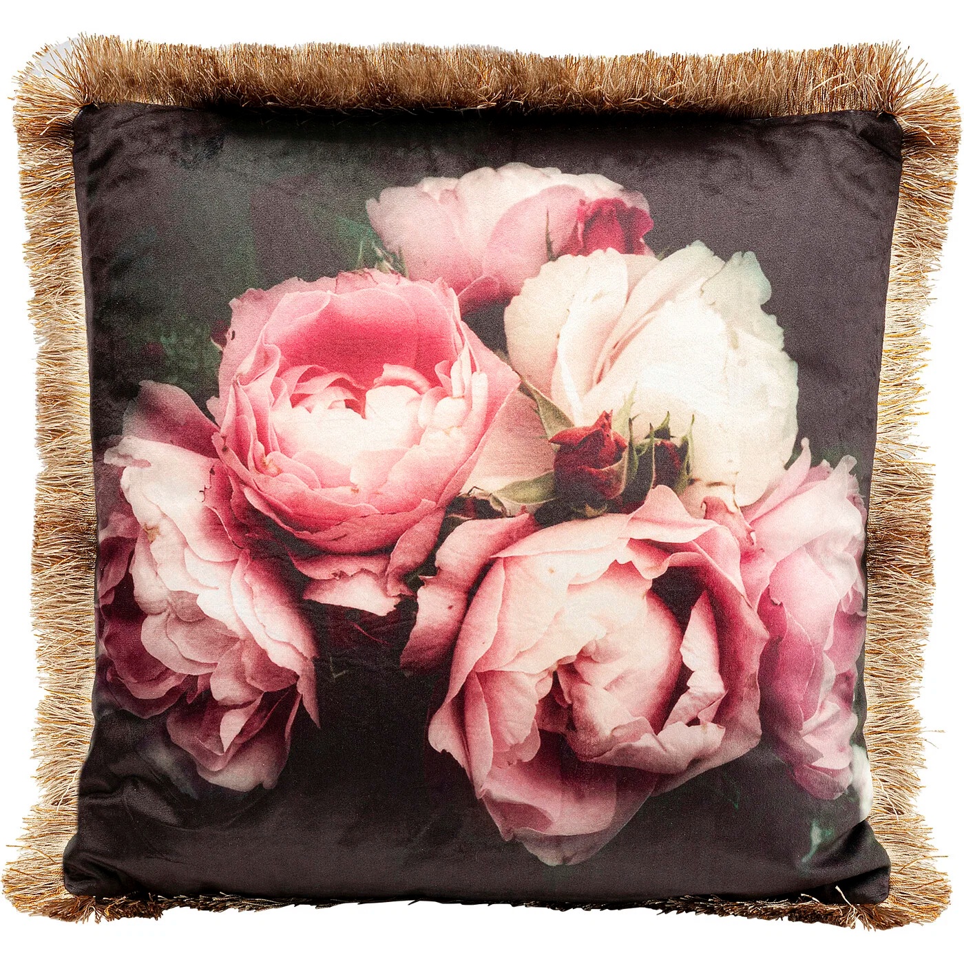Kissen Rosenmotiv mit Fransen 45 × 45 cm