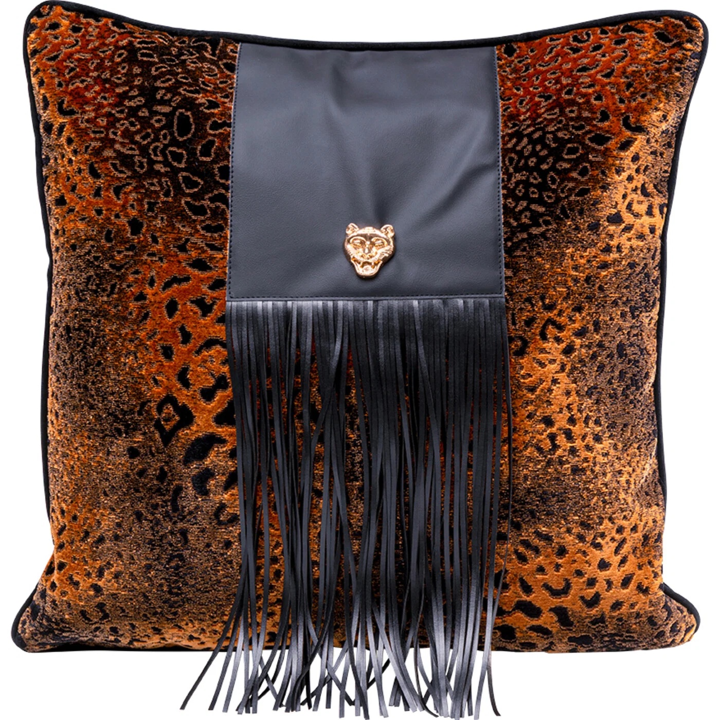 Kissen Tiermuster Schwarz mit Fransen 45 × 45 cm