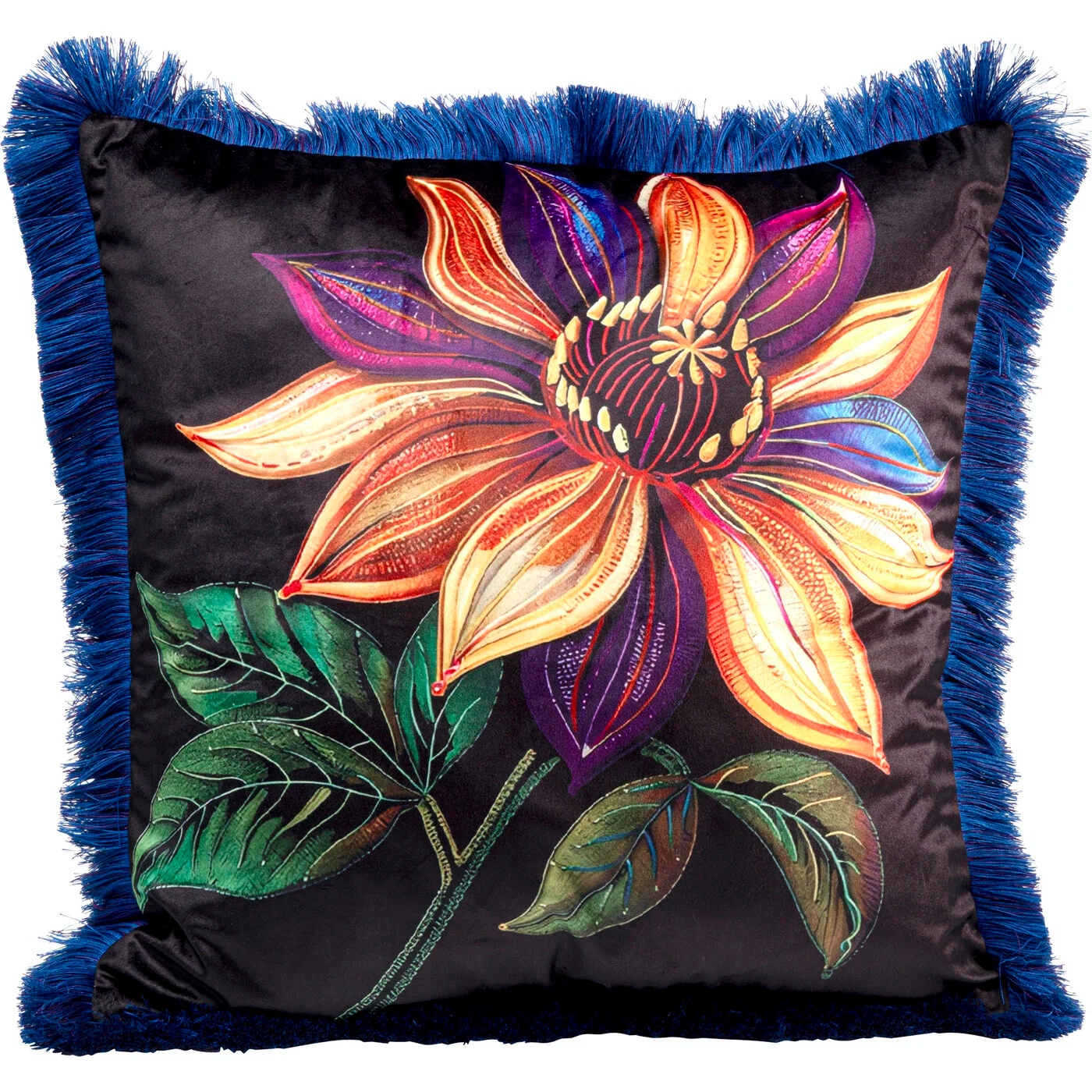Kissen Tropenblüte mit Fransen 45 × 45 cm