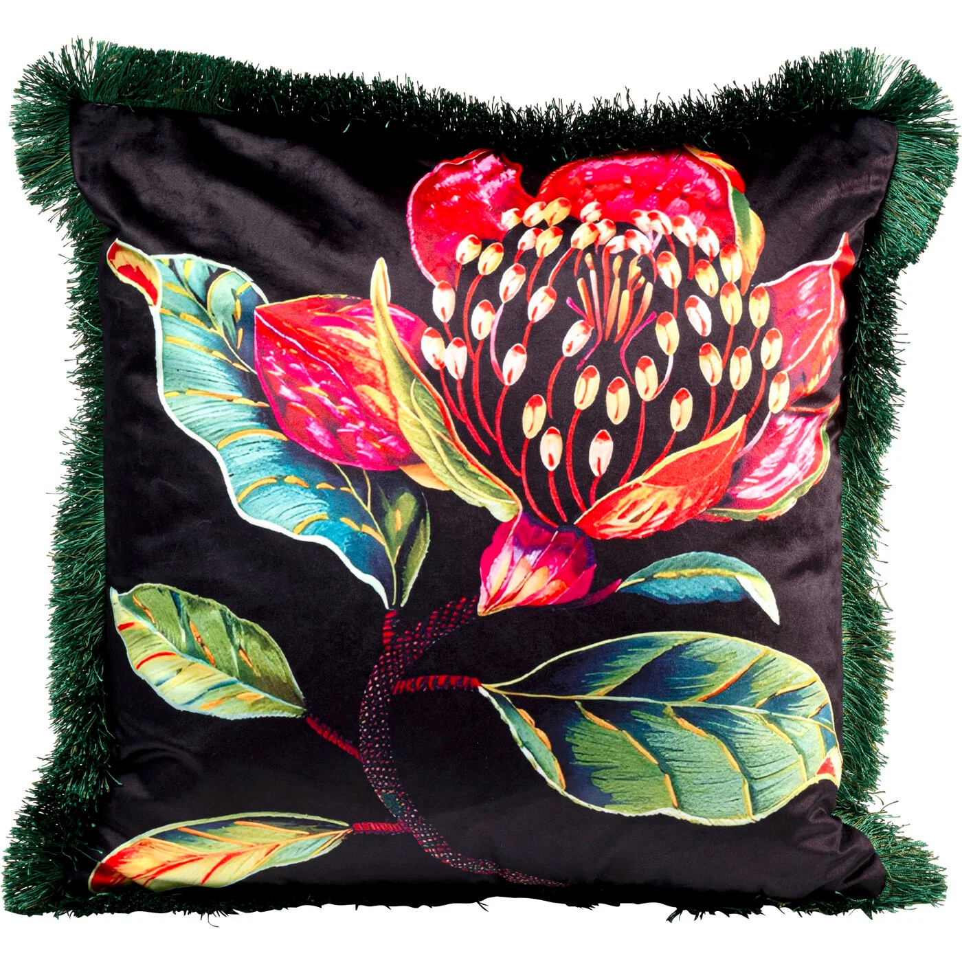 Kissen Tropische Blüten in Grün 45 × 45 cm