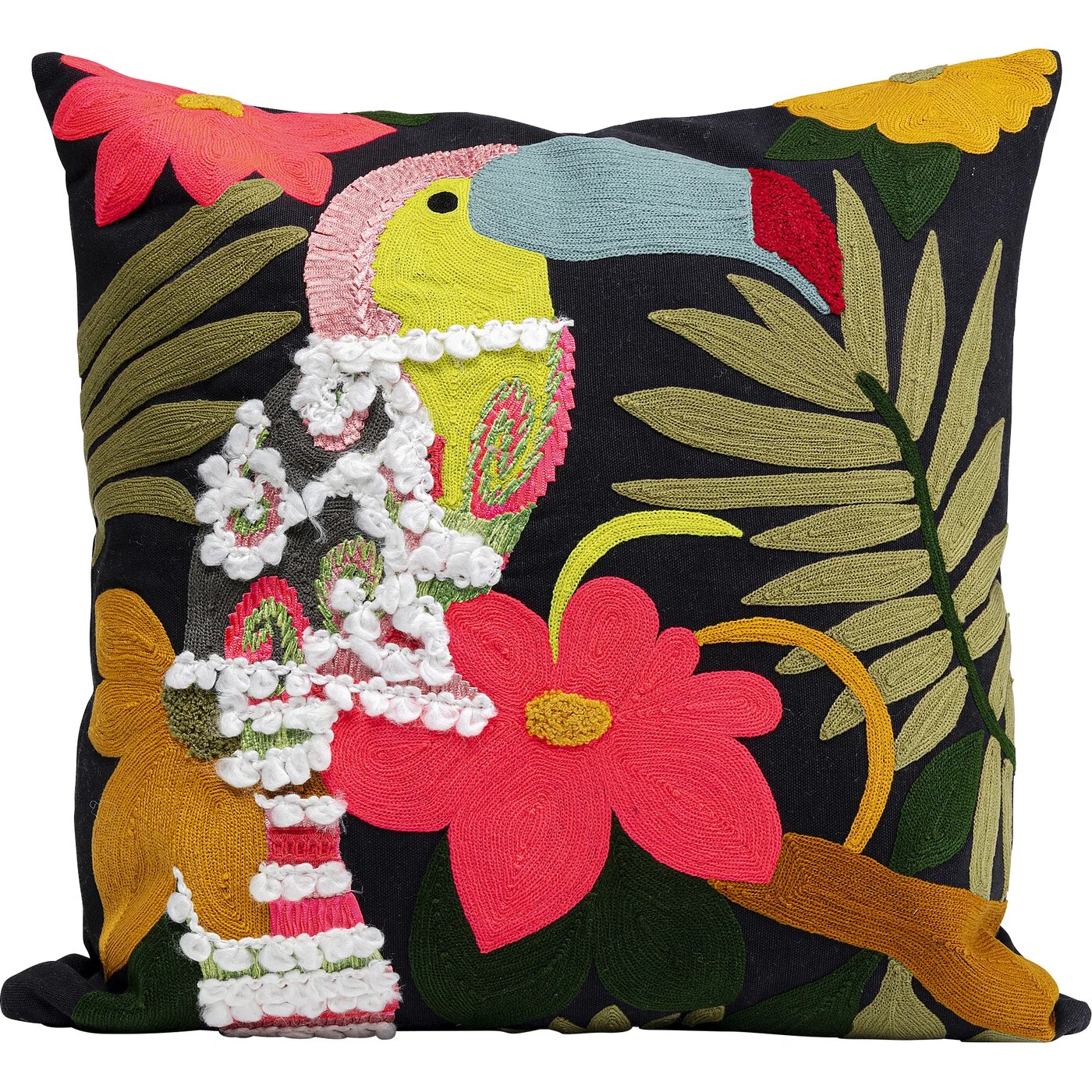 Kissen Tukan mit Blüten 45 × 45 cm