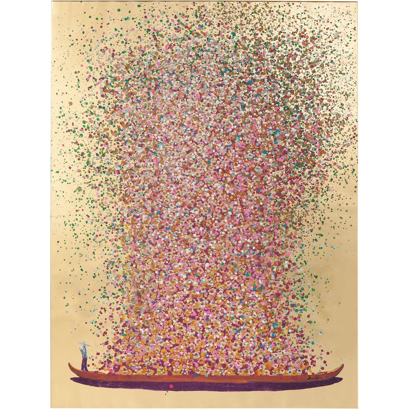 Leinwandbild Blütenboot Gold Pink 40×50 cm