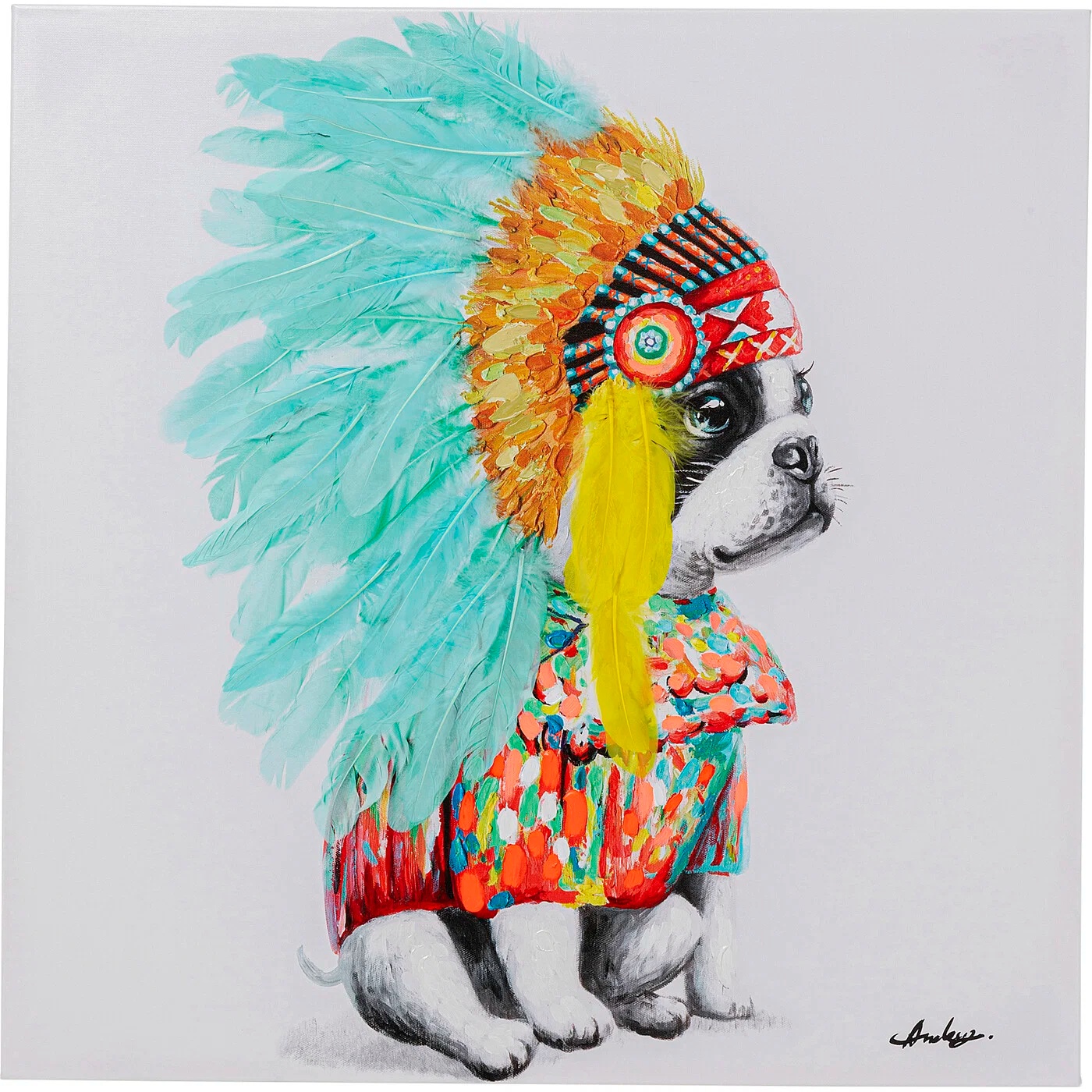 Leinwandbild Federhund 80×80 cm