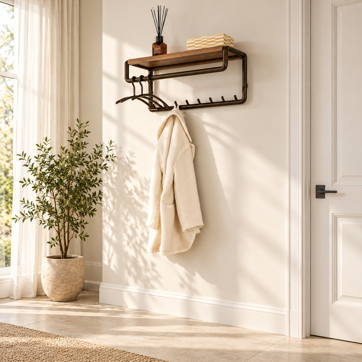 Garderobe Alva Kleiderstange und Hutablage 8 Haken