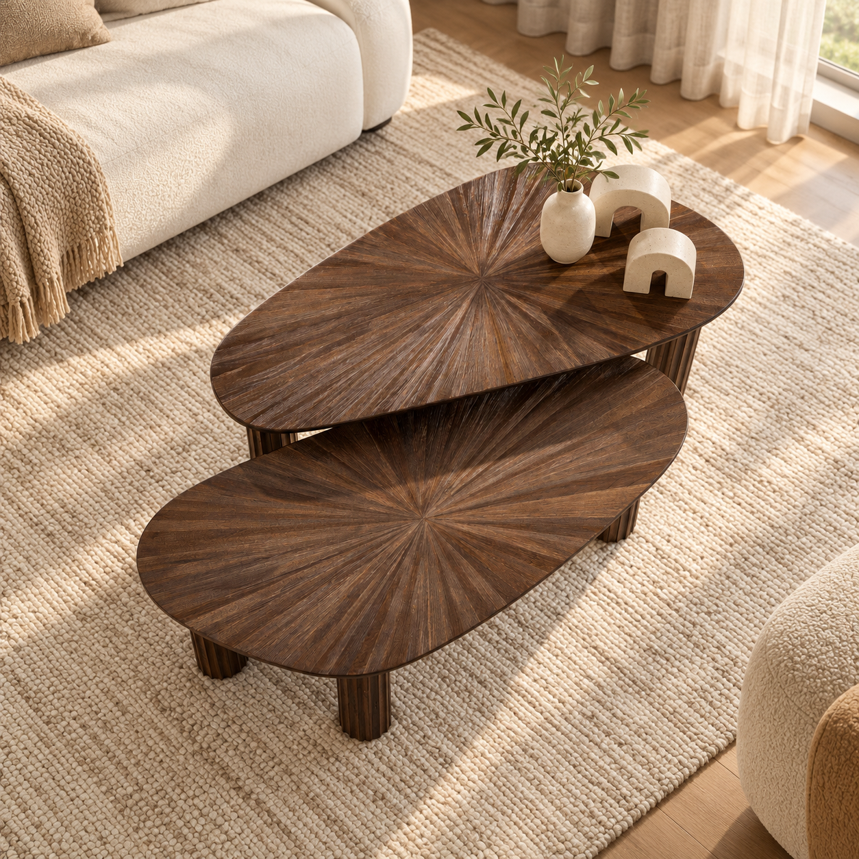 Couchtisch Borneo Teak organisch Set aus 2