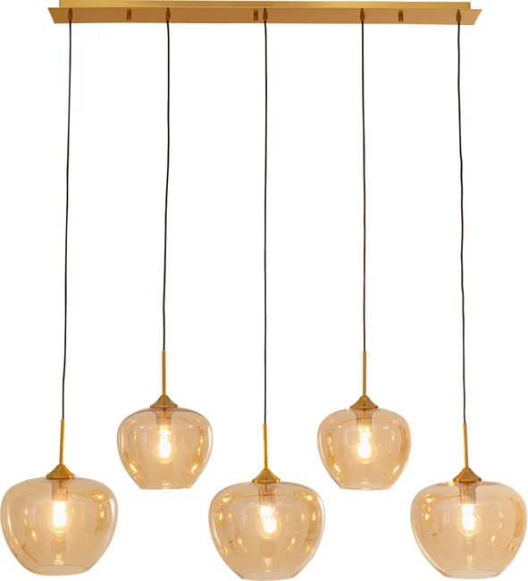 Pendelleuchte Glaskugel Bernstein Fünffach 160 cm