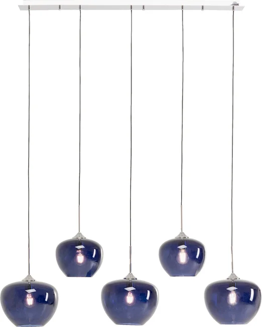 Pendelleuchte Glaskugel Nachtblau Fünffach 160 cm