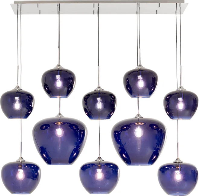 Pendelleuchte Glaskugel Nachtblau Zehnfach 160 cm