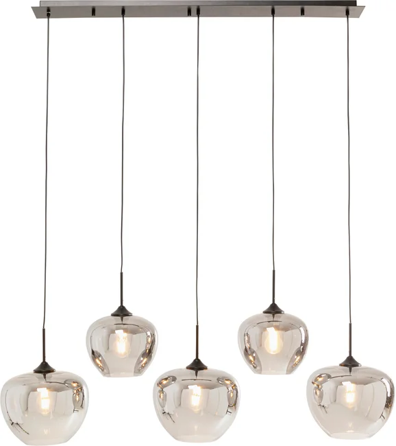 Pendelleuchte Glaskugel Rauch Fünffach 160 cm