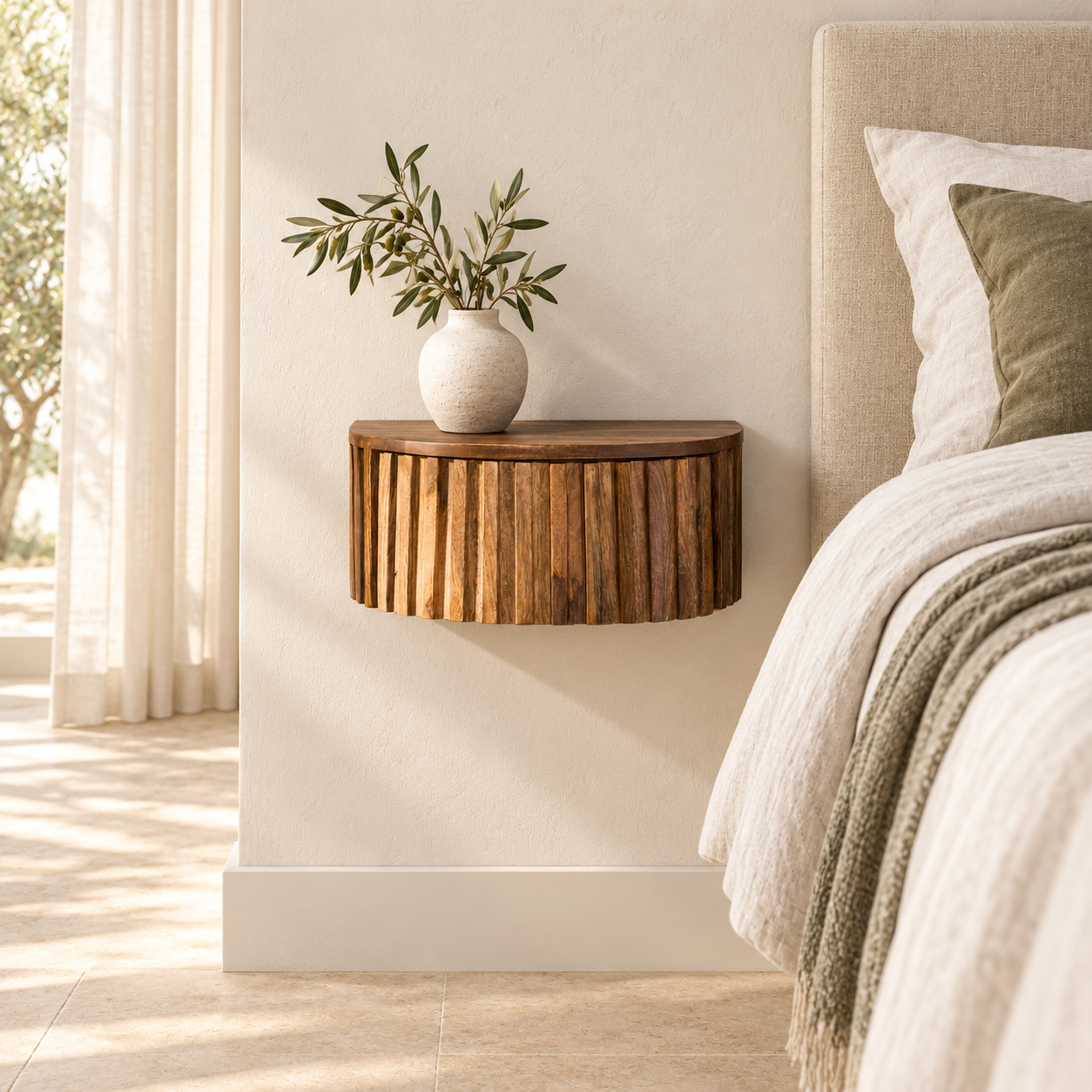 Nachttisch Relief schwebend 1 Schublade / Massiv Mango sand