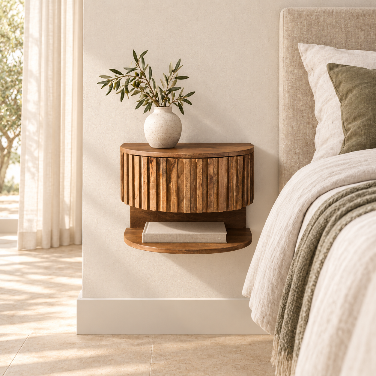 Nachttisch Relief Plus schwebend 1 Schublade / Massiv Mango sand