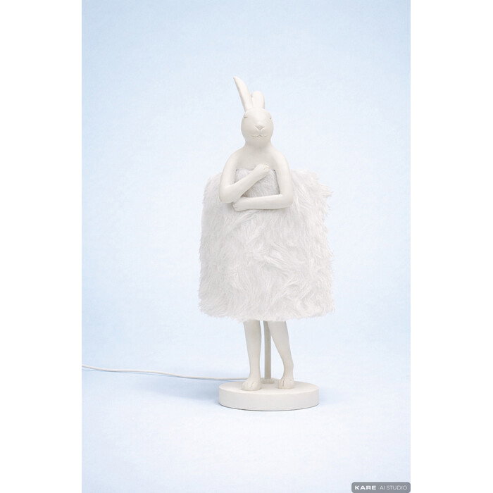 Tischleuchte Hasenfigur Fell Weiß/Silber 50 cm – Ambiente