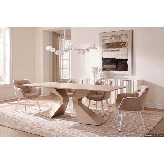 Esstisch Säulenpaar Travertinoptik 200 × 100 cm – Ambiente