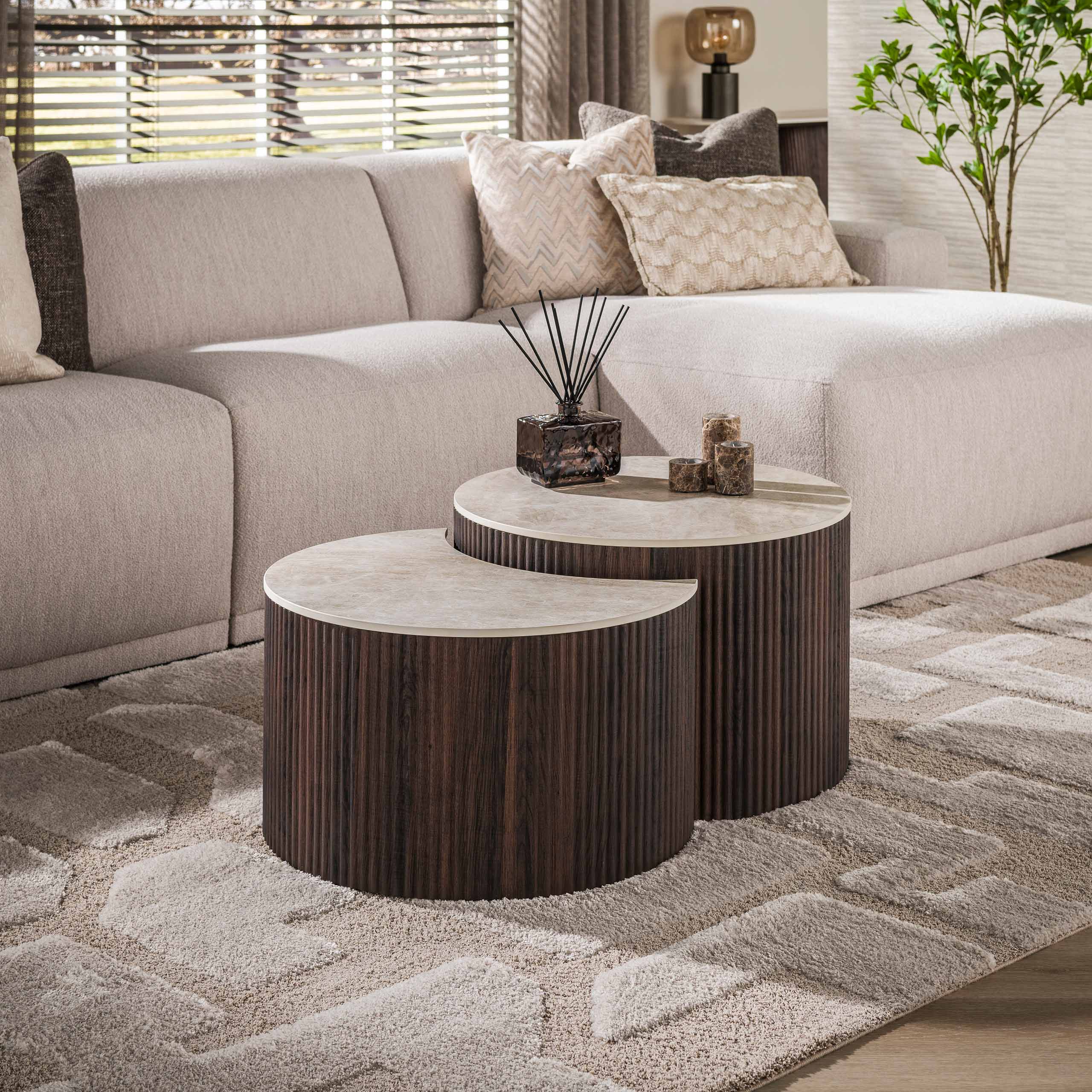 Couchtisch Randers halb rund – 2er-Set - 3D Keramik Taj Mahal – Ambiente
