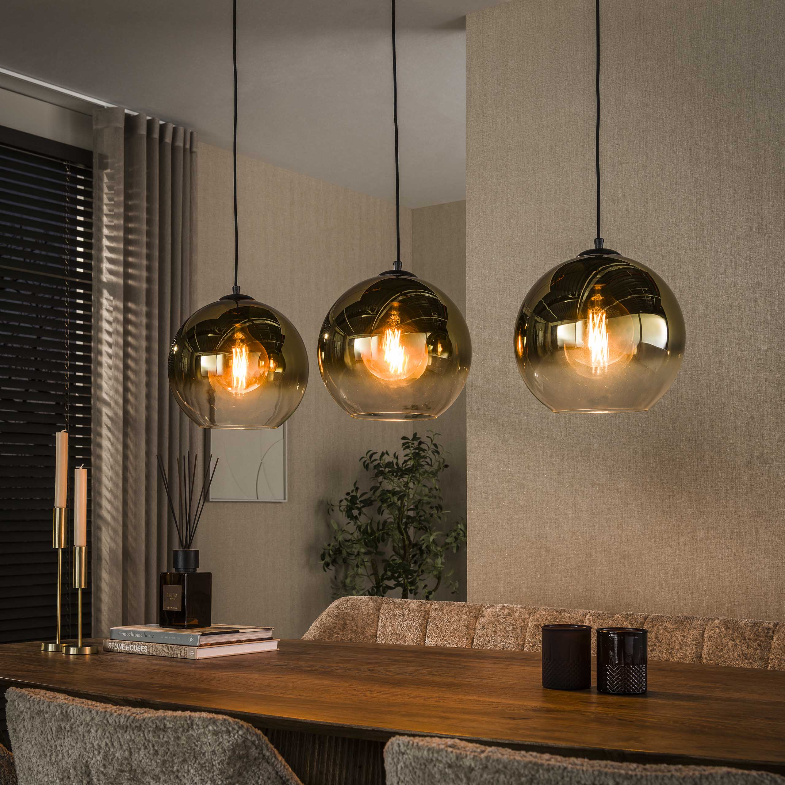 Pendelleuchte Opal Shaded 3-Fassungen - Gold – Ambiente