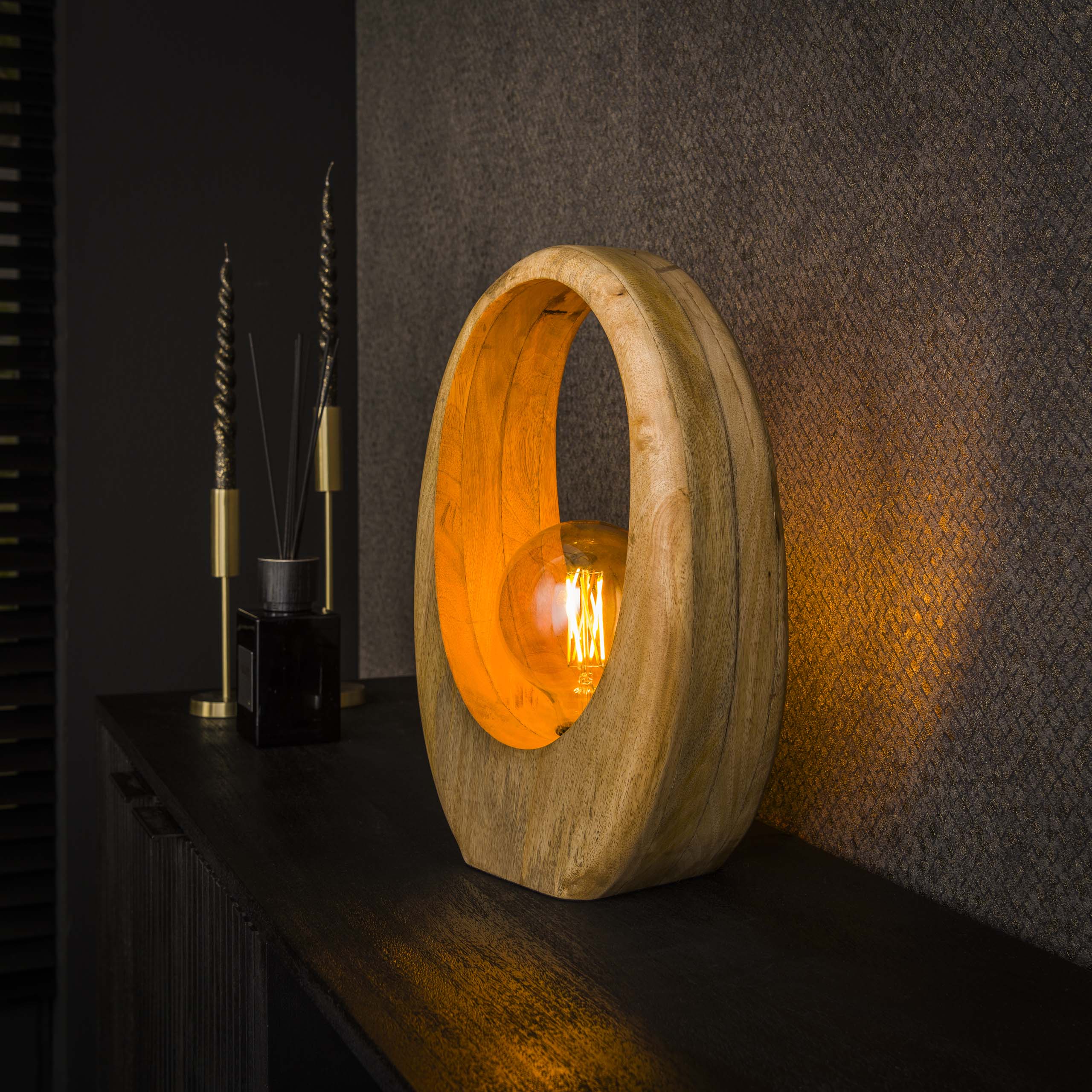 Tischleuchte Borkum Wood L 1-Fassung – Ambiente